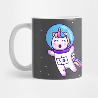 Cute Unicorn Astronaut Floating In Space Cartoon Mug